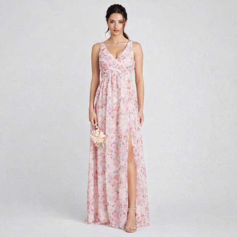 Birdy Grey Devin Floral Maxi Dress Medium Botanical Blooms Pink Wedding